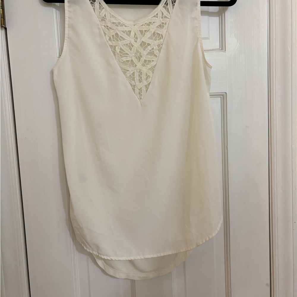 Ann Taylor Cream V-Neck Lace-Back Camisole